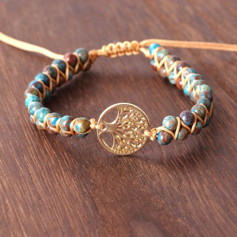 Natural Agate Tree Of LIfe Yoga Bracelet