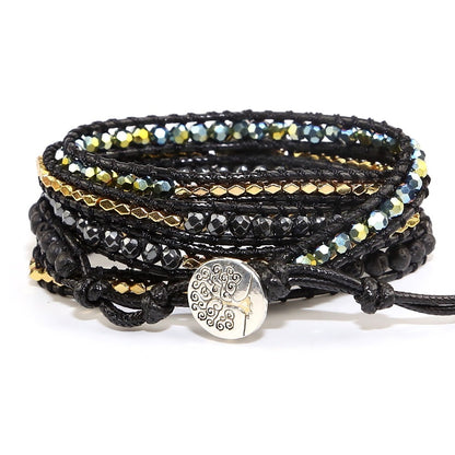 Handmade Natural Black Lava Stone & Hematite Gemstone Wrap Bracelet