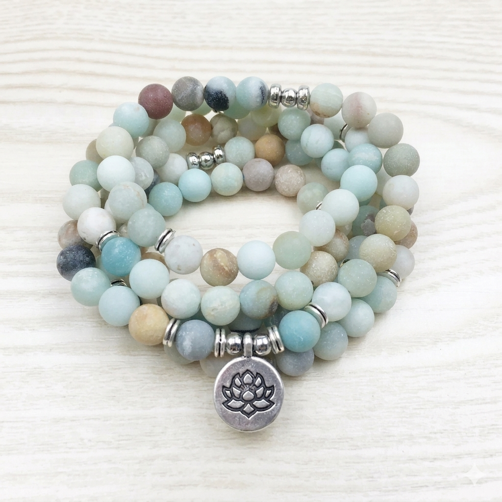 108 Natural Matte Amazonite Stone Mala Prayer Beads
