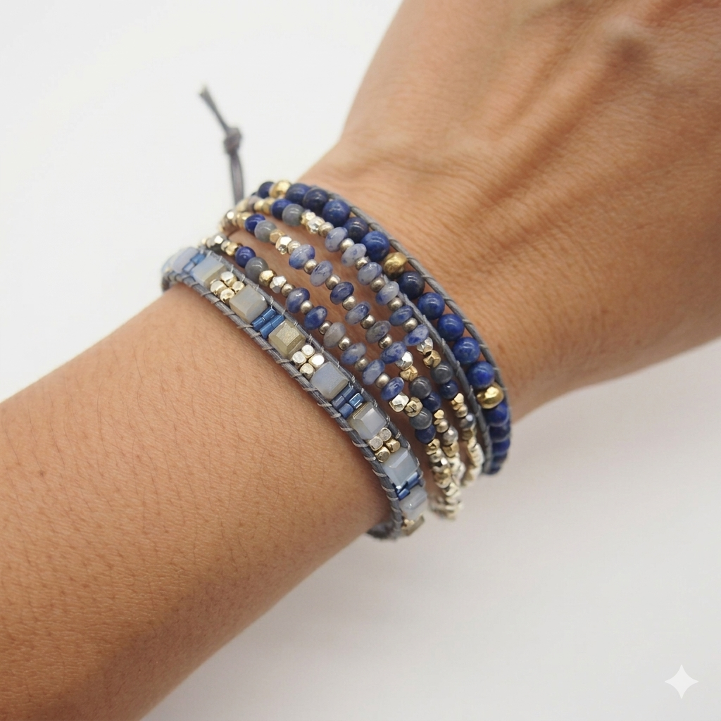 Natural Lapis Lazuli & Blue Aventurine Wrap Bracelet
