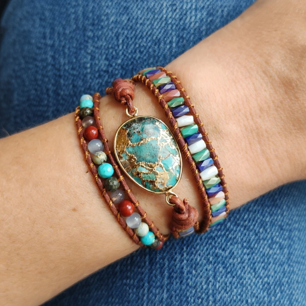 Natural Turquoise & Jasper Wrap Bracelet