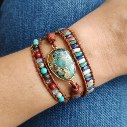 Natural Turquoise & Jasper Wrap Bracelet