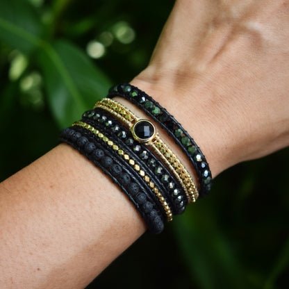Handmade Natural Black Lava Stone & Hematite Gemstone Wrap Bracelet
