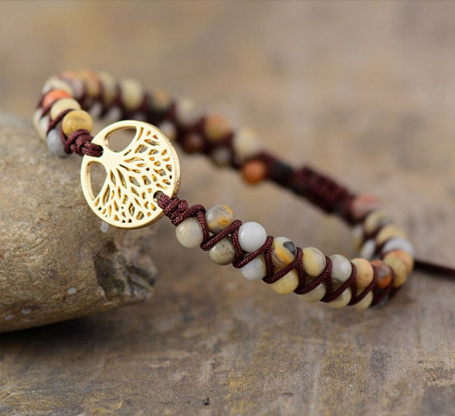 Natural Agate Tree Of LIfe Yoga Bracelet