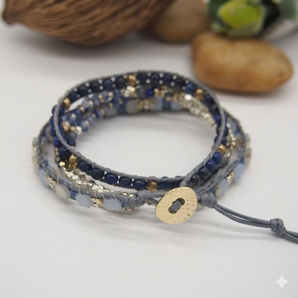 Natural Lapis Lazuli & Blue Aventurine Wrap Bracelet
