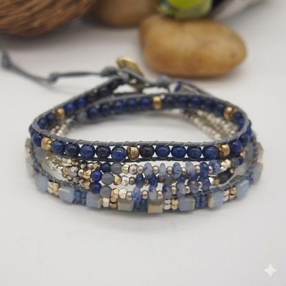 Natural Lapis Lazuli & Blue Aventurine Wrap Bracelet