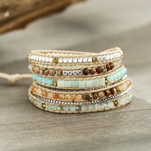 Natural Amazonite & Jasper Stone Wrap Bracelet