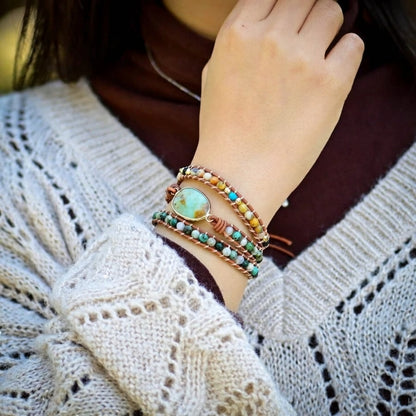 Natural Green Jade Jasper and Moss Agate Wrap Bracelet