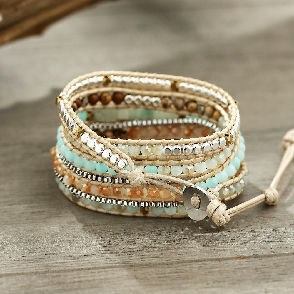 Natural Amazonite & Jasper Stone Wrap Bracelet
