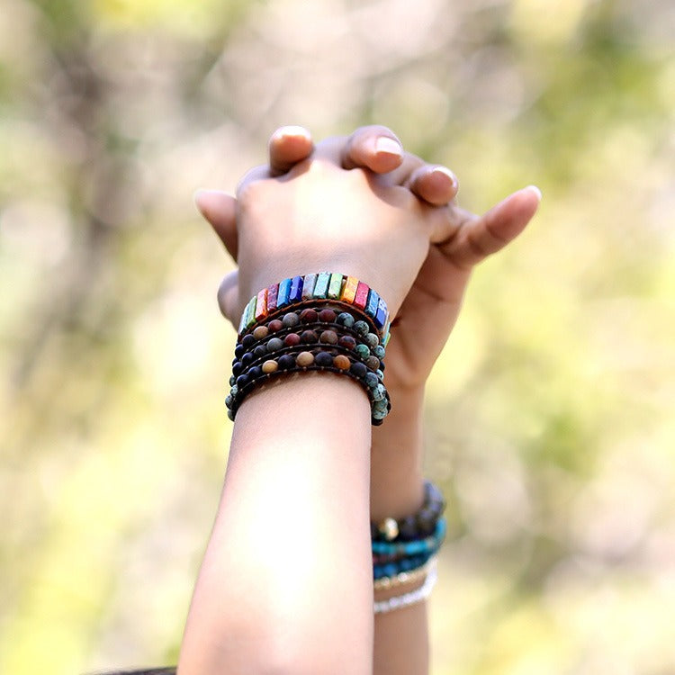 Frosted Stone Beaded Leather Bracelet