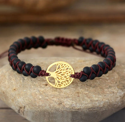 Natural Agate Tree Of LIfe Yoga Bracelet
