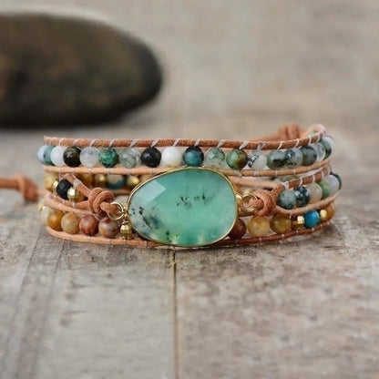 Natural Green Jade Jasper and Moss Agate Wrap Bracelet