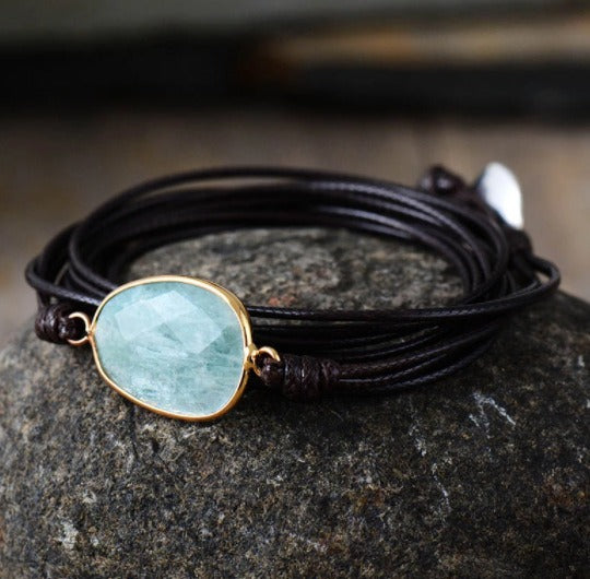 Handmade Natural Labradorite Gemstone Wrap Bracelet
