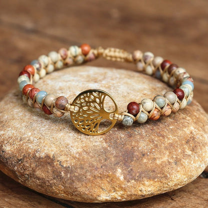 Natural Agate Tree Of LIfe Yoga Bracelet