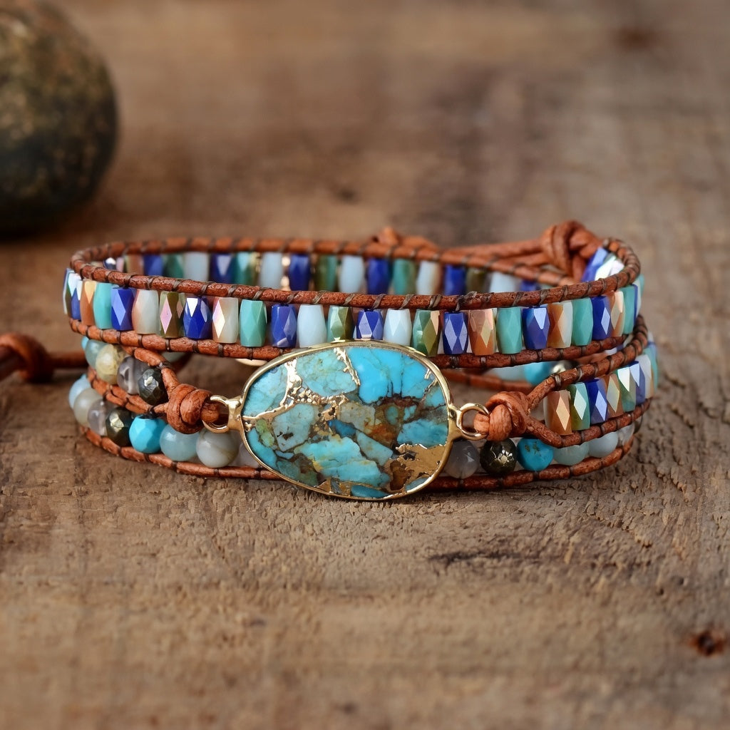 Natural Turquoise & Jasper Wrap Bracelet