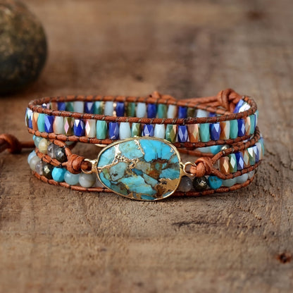 Natural Turquoise & Jasper Wrap Bracelet