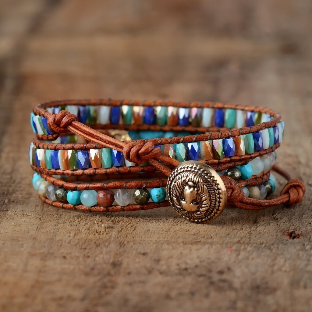 Natural Turquoise & Jasper Wrap Bracelet