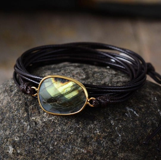 Handmade Natural Labradorite Gemstone Wrap Bracelet