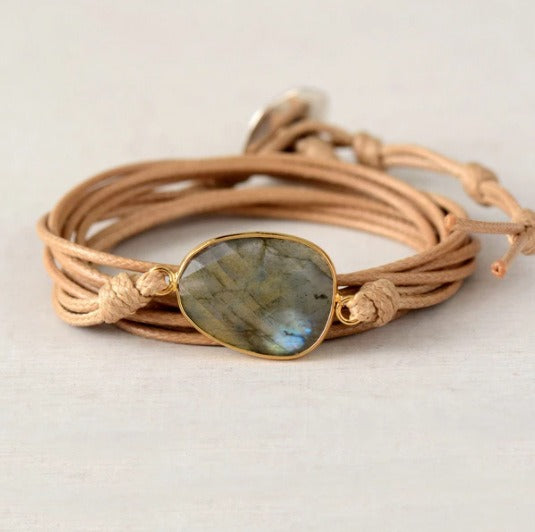 Handmade Natural Labradorite Gemstone Wrap Bracelet