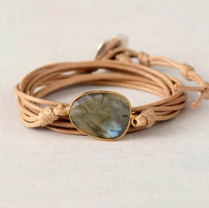 Handmade Natural Labradorite Gemstone Wrap Bracelet