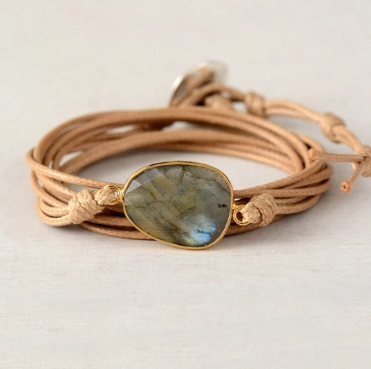 Handmade Natural Labradorite Gemstone Wrap Bracelet